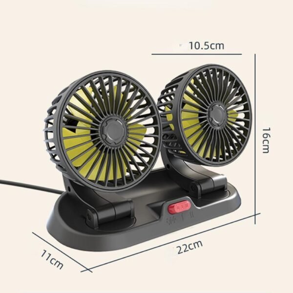 ⁦Ventilateur Double Tête Voiture USB – 360° Rotatif & 3 Vitesses⁩ - الصورة ⁦4⁩