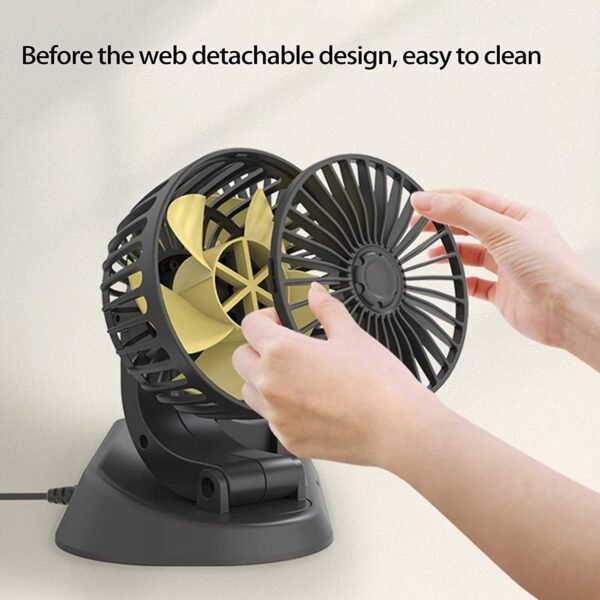 ⁦Ventilateur Double Tête Voiture USB – 360° Rotatif & 3 Vitesses⁩ - الصورة ⁦2⁩
