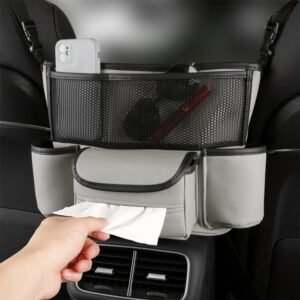 Sac de Rangement en Cuir pour Siège de Voiture – Support Central & Multi-Compartiments