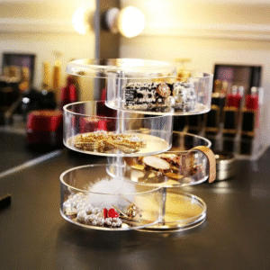 Boîte à Bijoux Rotative 360° en Cristal Acrylique – Grande Capacité et Design Élégan