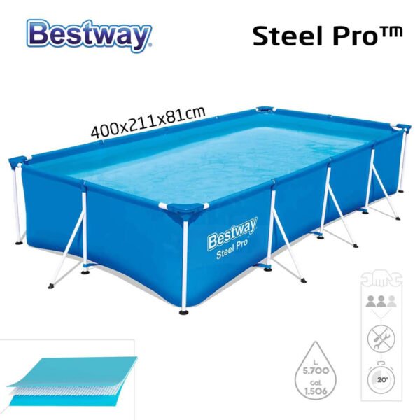 Piscine Tubulaire Rectangulaire Steel Pro 400 x 211 x 81 cm Bestway – مسبح عائلي بإطار قوي وسعة كبيرة