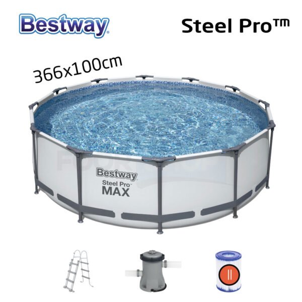 Piscine Tubulaire Bestway Steel Pro Max 366 x 100 cm avec Pompe et Échelle – مسبح عائلي مع مضخة وسُلّم