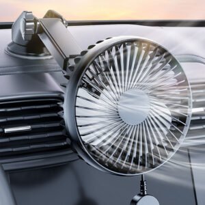 Ventilateur de Voiture Compact à Ventouse – Rotation 360° et USB