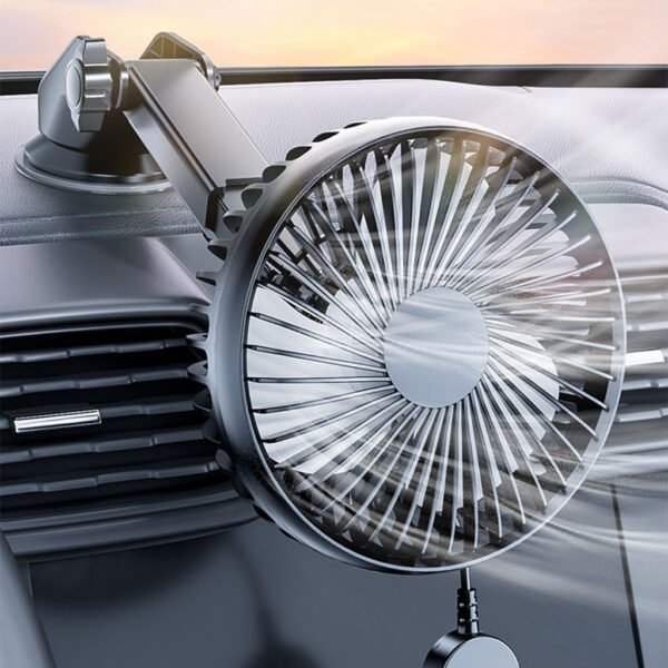 Ventilateur de Voiture Compact à Ventouse – Rotation 360° et USB