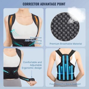 Correcteur de Posture Dos Réglable Unisexe avec Soutien Lombaire Respirant دعامة ظهر لتقويم الوضعية قابلة للتعديل للجنسين مع دعم قطني وتنفس عالي