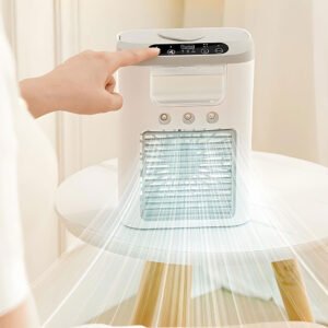 Mini Refroidisseur d’Air 3-en-1 avec USB, Humidificateur et Veilleuse LED