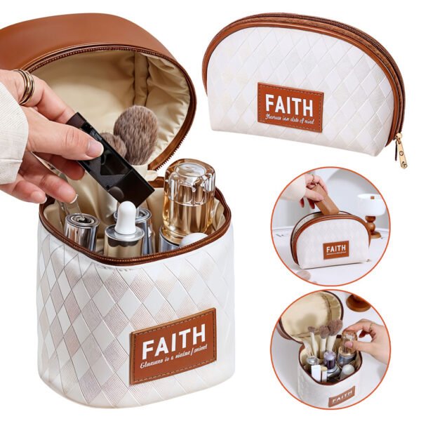 ⁦Trousse de Maquillage Compacte en Cuir – Organiseur Élégant et Polyvalent⁩ - الصورة ⁦3⁩