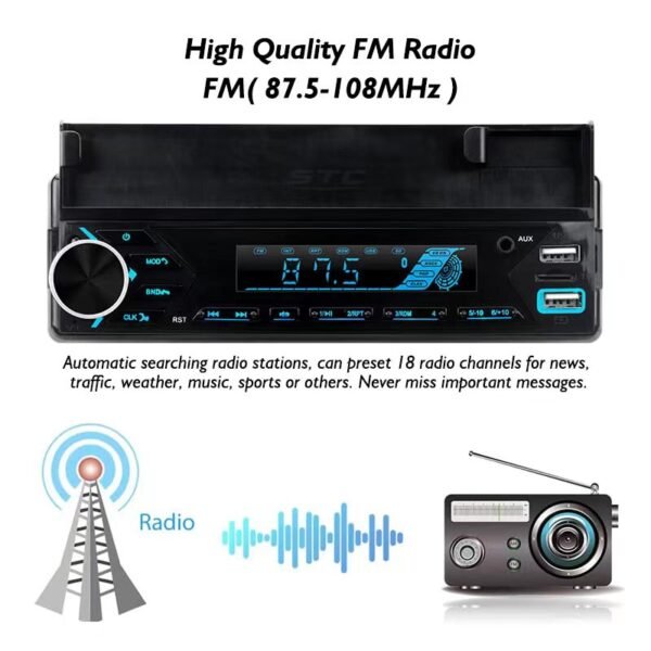 ⁦Autoradio MP3 Bluetooth 1DIN – USB, FM, Télécommande, App⁩ - الصورة ⁦6⁩
