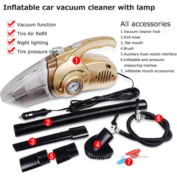⁦Aspirateur Voiture 2-en-1 avec Gonfleur Numérique et LED⁩ - الصورة ⁦3⁩