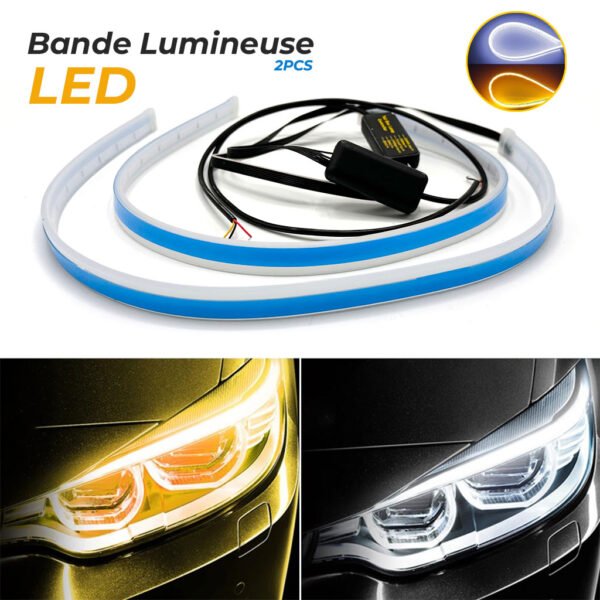 ⁦Bande LED Flexible Bicolore pour Feux de Jour et Clignotants – Universelle pour Voiture⁩ - الصورة ⁦4⁩