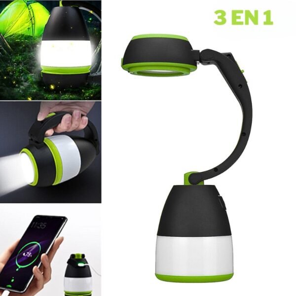 ⁦Lampe de poche 3 en 1 , bureau et camping , 3 modes, rechargeable avec fonction batterie externe⁩ - الصورة ⁦5⁩