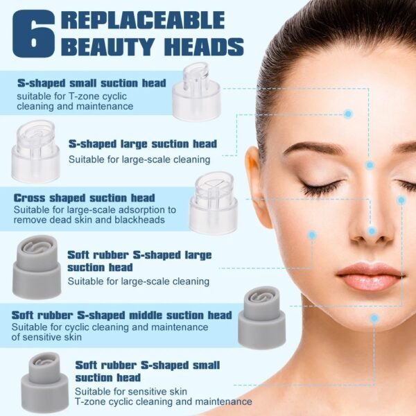 ⁦Aspirateur Points Noirs Visage à 3 Vitesses avec 6 Têtes – جهاز شفط الرؤوس السوداء⁩ - الصورة ⁦7⁩