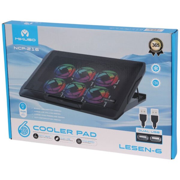 ⁦Support Refroidisseur pour PC Portable à 6 Ventilateurs Silencieux avec Éclairage RGB⁩ - الصورة ⁦3⁩