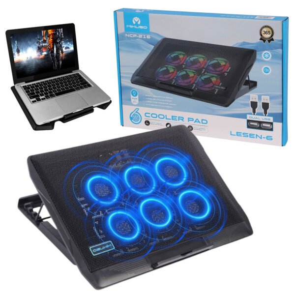 Support Refroidisseur pour PC Portable à 6 Ventilateurs Silencieux avec Éclairage RGB