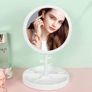 Miroir LED de Maquillage Cœur avec Plateau & Rotation 180° – Rechargeable USB