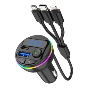 Transmetteur Bluetooth Voiture avec Charge Rapide, Appels Mains Libres et Lecture Multi-Sources