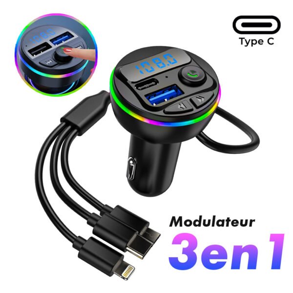 ⁦Transmetteur Bluetooth Voiture avec Charge Rapide, Appels Mains Libres et Lecture Multi-Sources⁩ - الصورة ⁦3⁩
