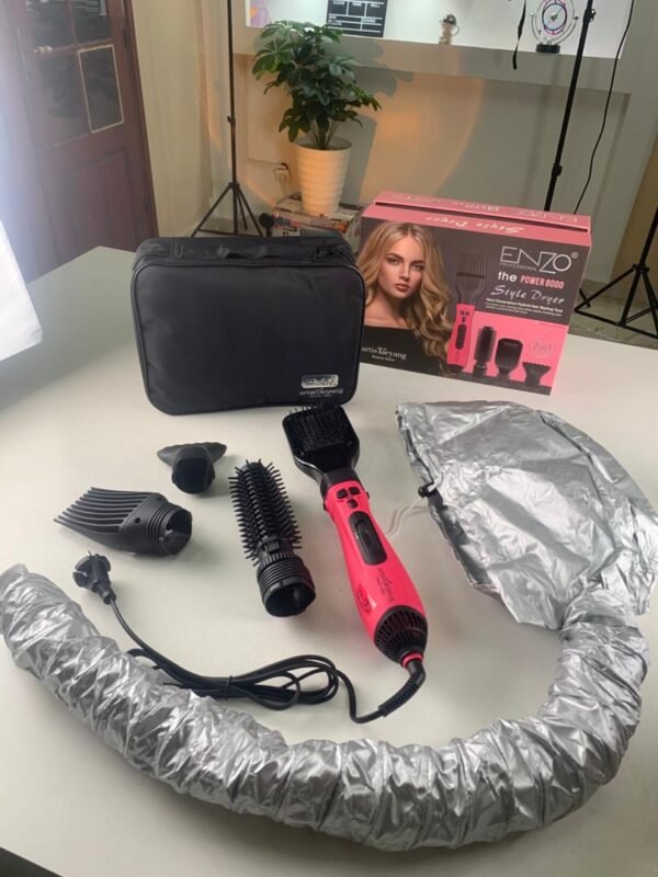 ⁦Brosse Sèche-Cheveux Céramique Ionique 1000W avec Accessoires – Coiffage Pro à Domicile⁩ - الصورة ⁦2⁩