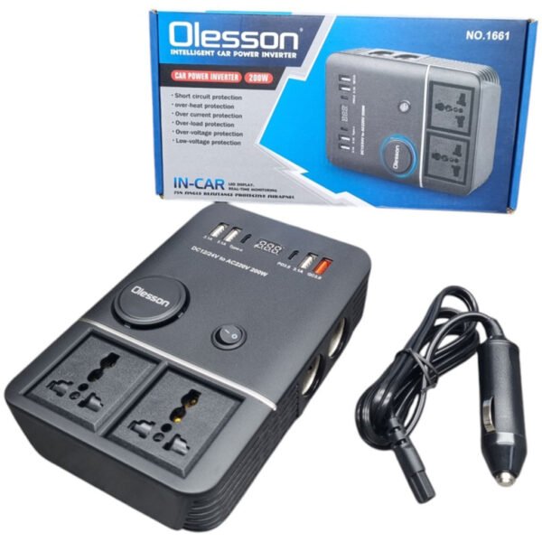 ⁦Onduleur Convertisseur Allume-Cigare Multifonction 200W avec Prises 220V, USB & Type-C – Universel 12/24V⁩ - الصورة ⁦5⁩
