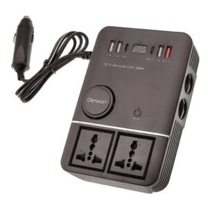 Onduleur Convertisseur Allume-Cigare Multifonction 200W avec Prises 220V, USB & Type-C – Universel 12/24V