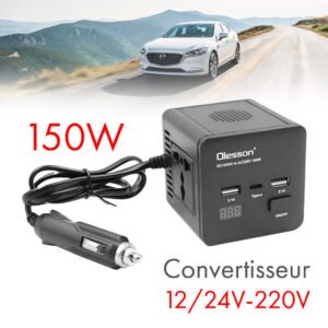 Onduleur Voiture 150W avec USB & Type-C – Multi-Protection 12V