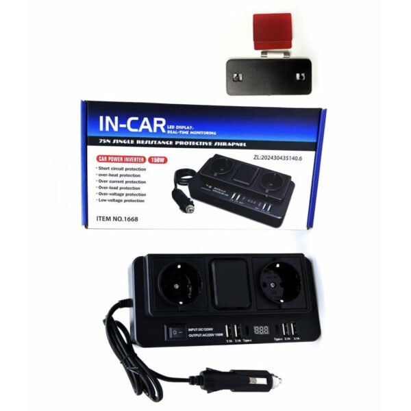 ⁦Convertisseur Voiture 12V vers 220V – 150W avec USB et USB-C⁩ - الصورة ⁦4⁩