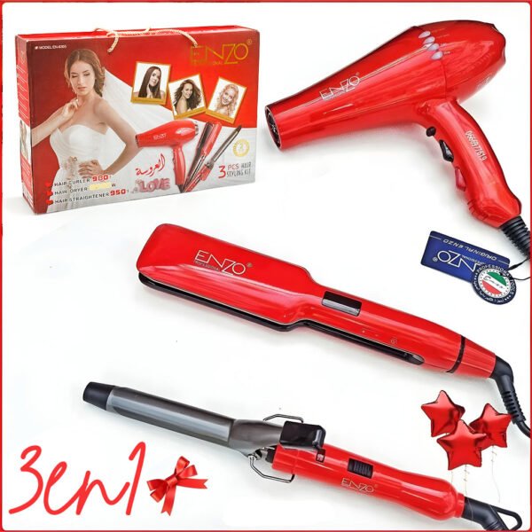 ⁦Coffret Coiffure 3 en 1 ENZO – Sèche-Cheveux, Lisseur et Boucleur Puissants طقم تصفيف الشعر 3 في 1 من ENZO – مجفف، مملس ومكواة تجعيد قوية⁩ - الصورة ⁦3⁩