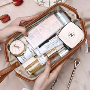 Trousse Maquillage Double Couche Grande Capacité en Cuir PU Imperméable حقيبة مكياج مزدوجة الطبقة بسعة كبيرة من الجلد المقاوم للماء