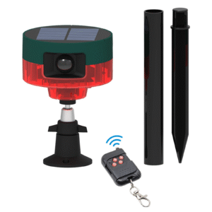 Lampe d’Alerte Solaire avec Capteur de Mouvement et Télécommande – Son Personnalisable, 130 dB, IP55