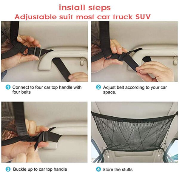 ⁦Filet de Rangement de Plafond pour Voiture – 90 x 64 cm⁩ - الصورة ⁦7⁩