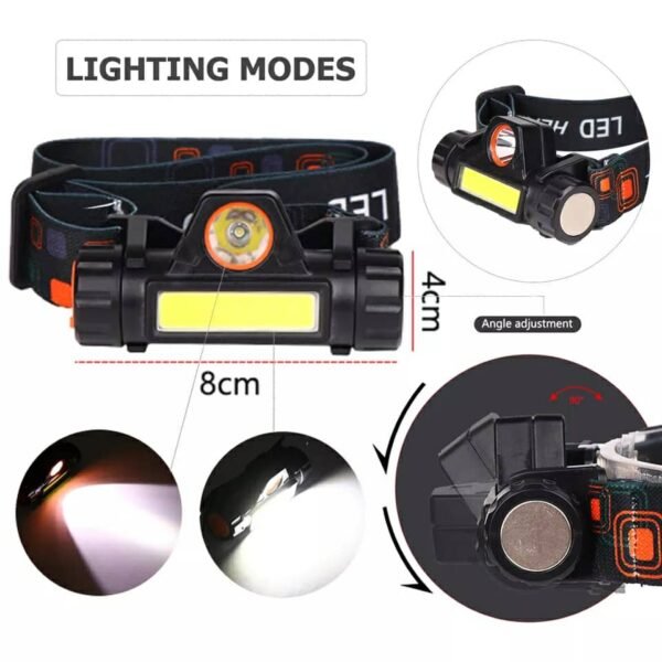 ⁦Lampe Frontale LED Compacte 6 Modes – Rechargeable et Étanche⁩ - الصورة ⁦9⁩