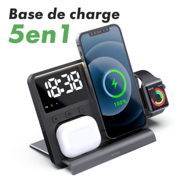 ⁦Chargeur Sans Fil Magnétique 5 en 1 Pliable – Apple Watch, iPhone, AirPods⁩ - الصورة ⁦2⁩