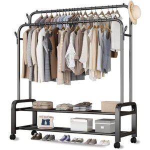 Porte-Manteau Métal à Roulettes avec Étagères – Grand Format 162 cm