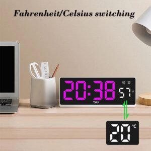 Horloge Murale Numérique LCD avec Température, Humidité et Alarm
