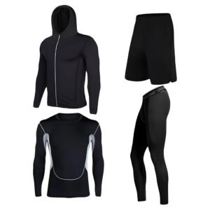Ensemble Sport 4 en 1 Homme – Léger, Séchage Rapide, Compression et Confort