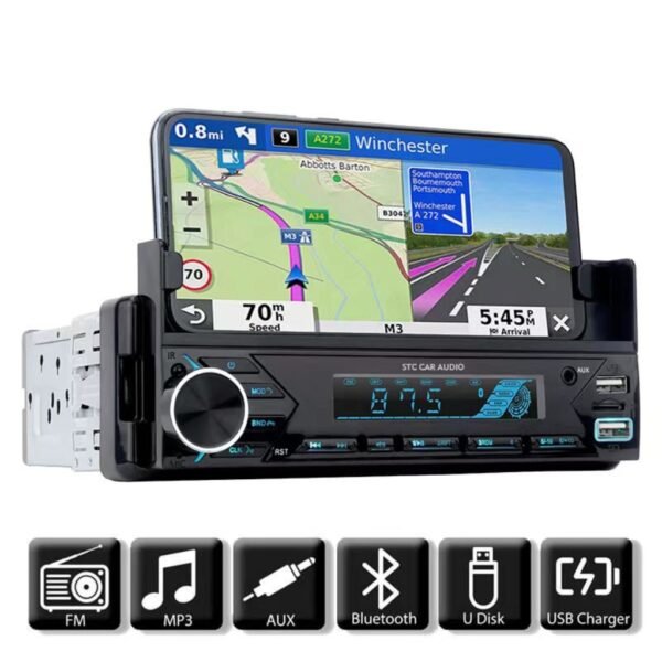 ⁦Autoradio MP3 Bluetooth 1DIN – USB, FM, Télécommande, App⁩ - الصورة ⁦2⁩
