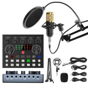 Microphone BM800 avec Carte Son V8S – Ensemble Complet pour Streaming, Chant et Enregistrement
