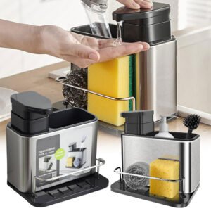 Distributeur de Savon 3 en 1 avec Support d’Éponge – Design Pratique et Moderne