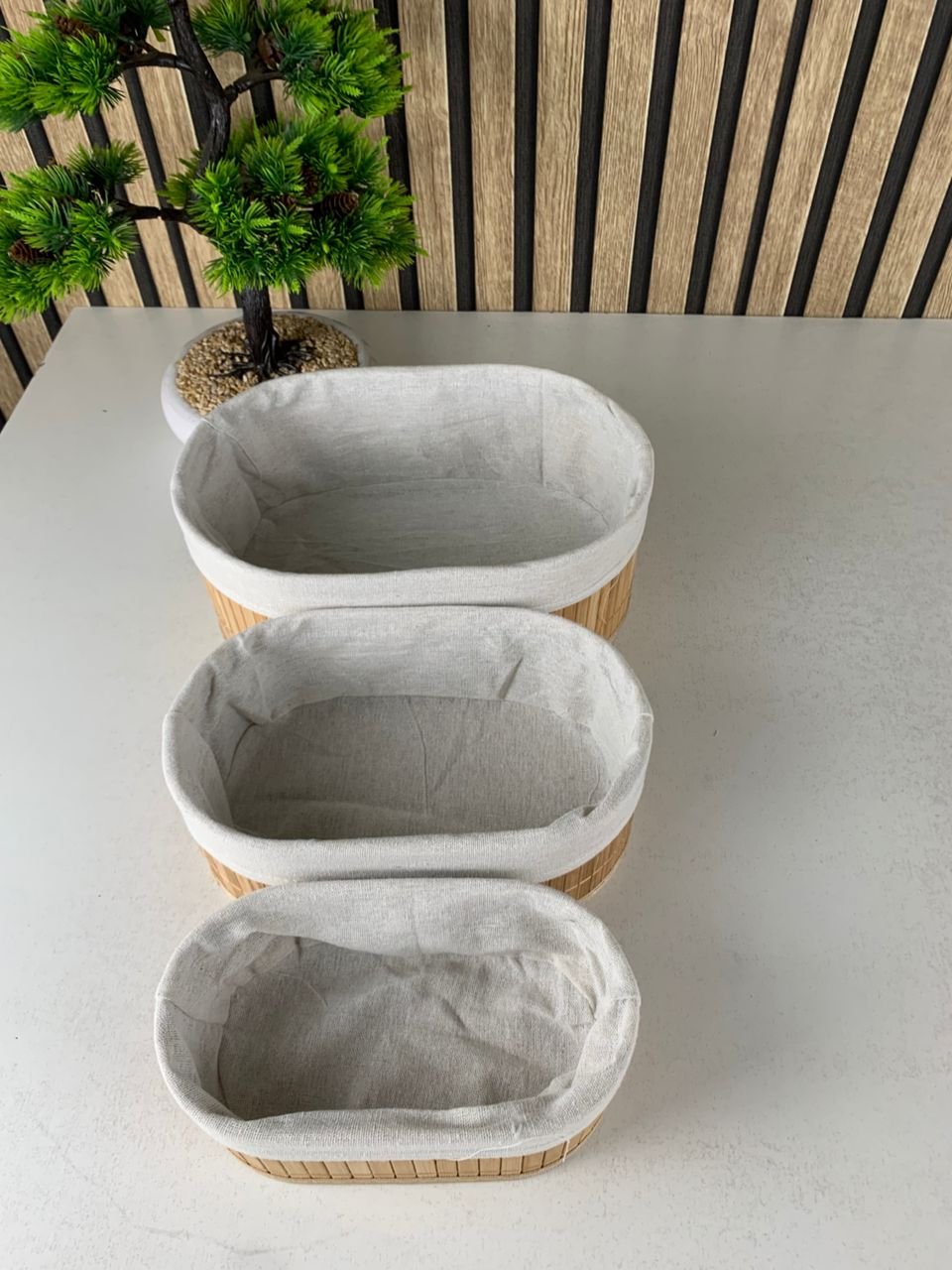 Lot de 3 paniers ovales en bambou naturel - الصورة 4