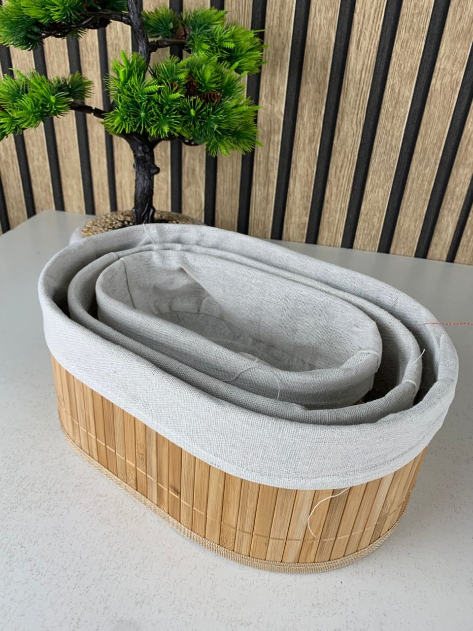 Lot de 3 paniers ovales en bambou naturel - الصورة 3