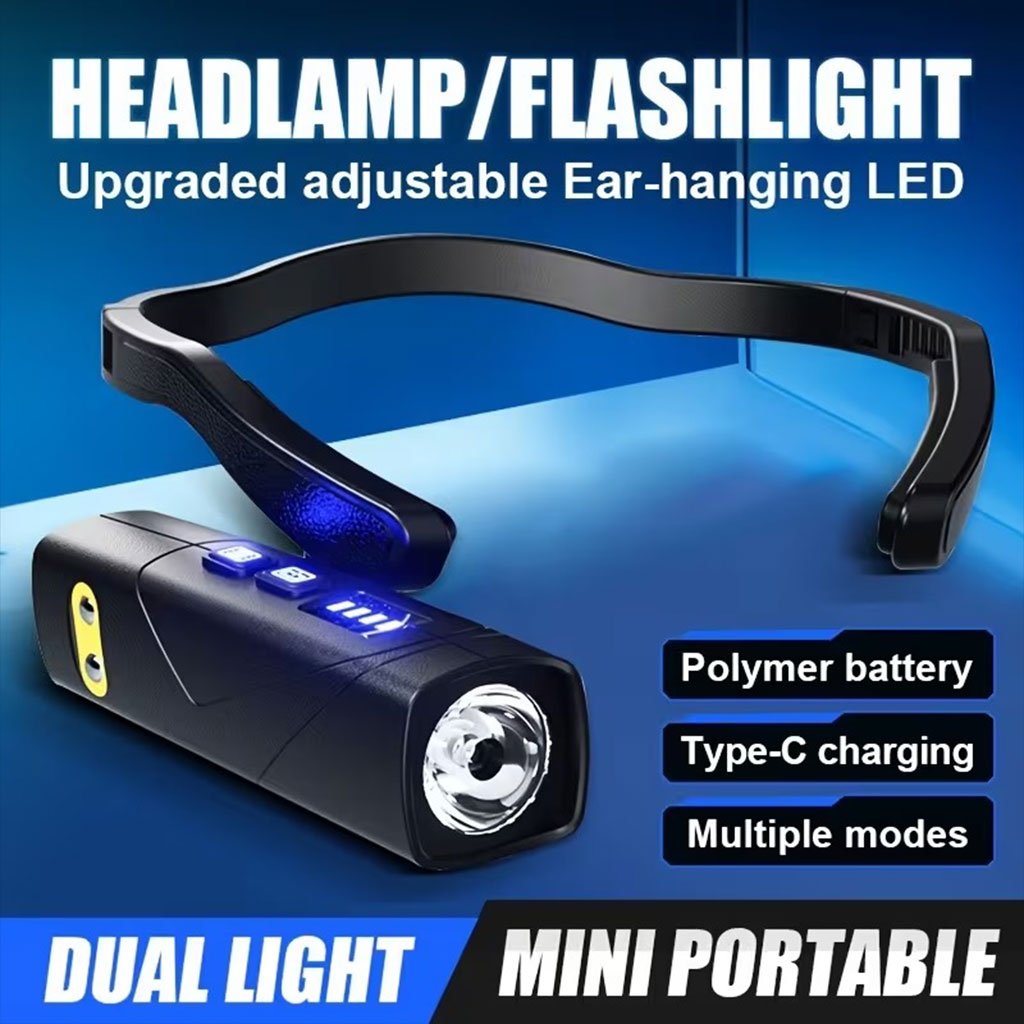 Lampe frontale à fixation auriculaire 2 en 1