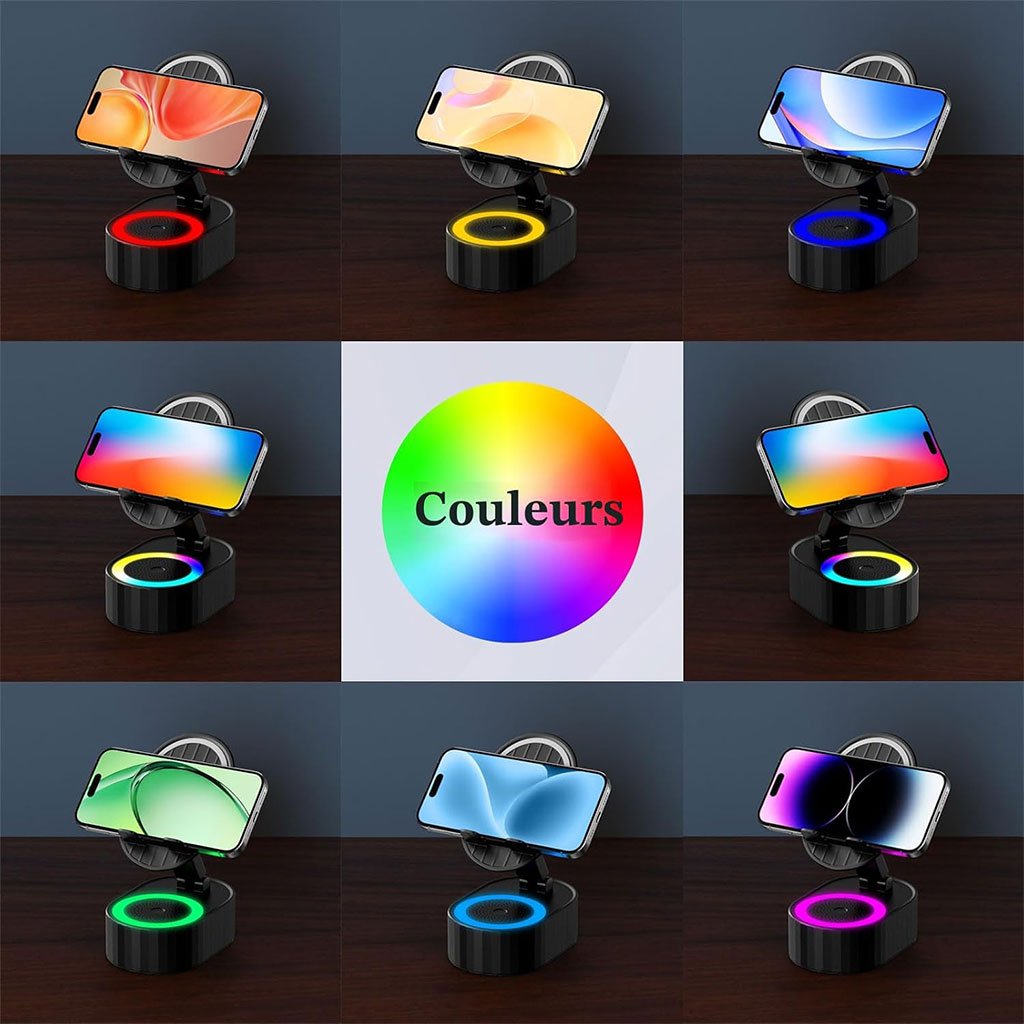 Haut-parleur Bluetooth intelligent à induction avec support et éclairage LED - الصورة 7