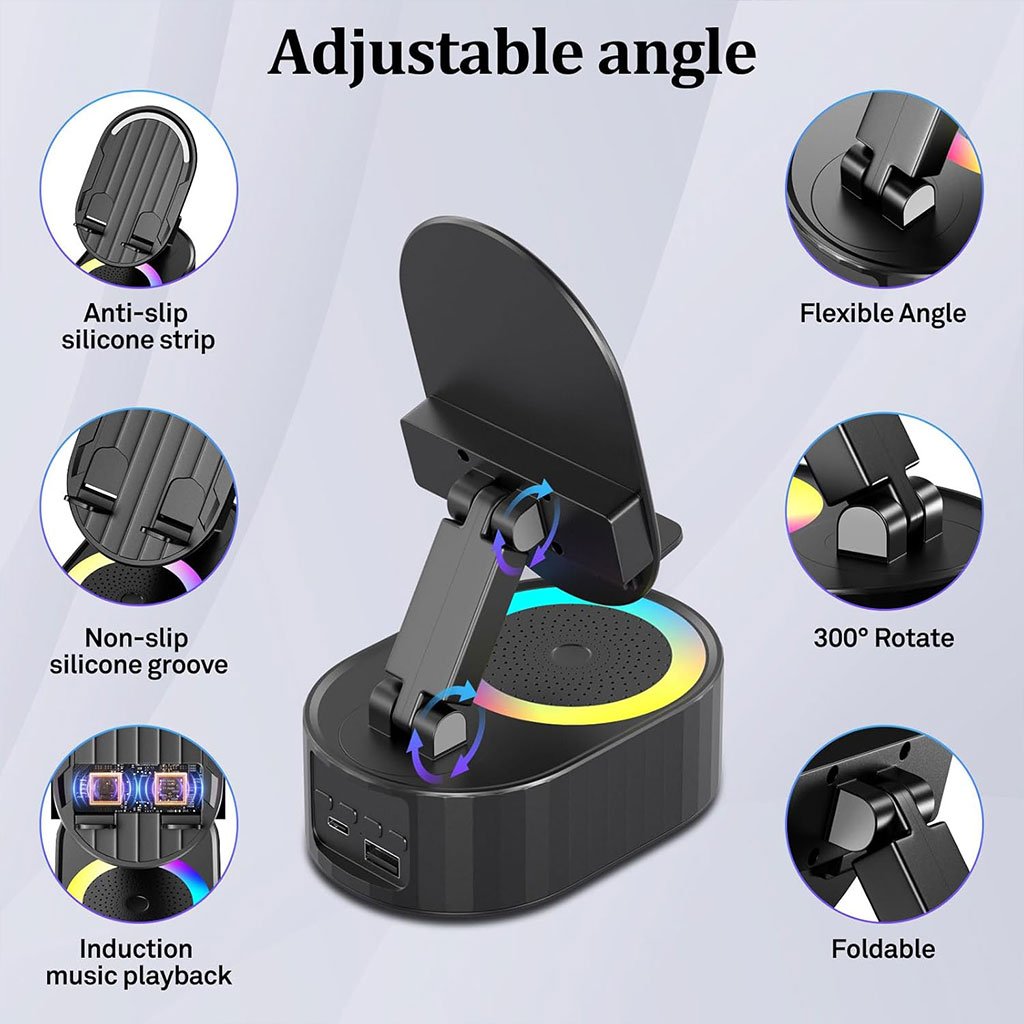 Haut-parleur Bluetooth intelligent à induction avec support et éclairage LED - الصورة 8