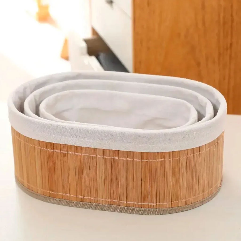 Lot de 3 paniers ovales en bambou naturel - الصورة 7