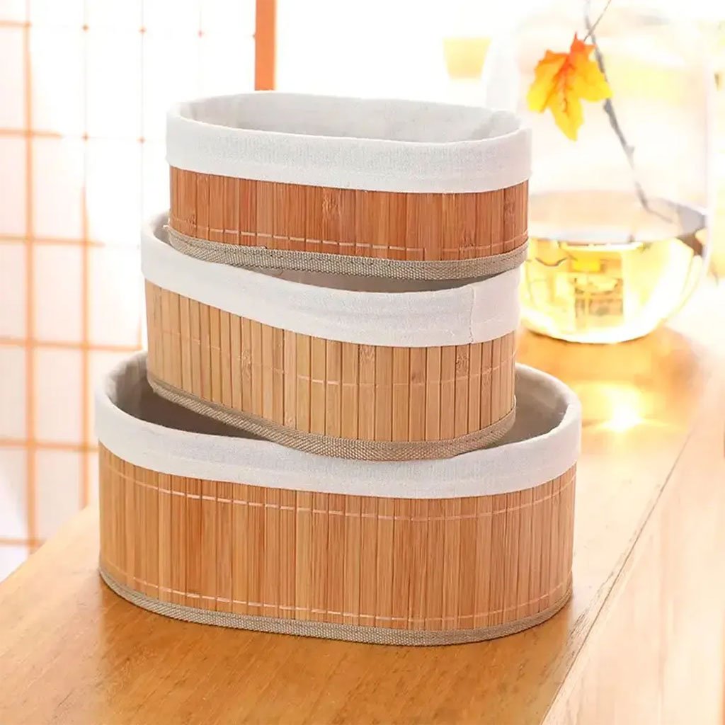 Lot de 3 paniers ovales en bambou naturel - الصورة 6