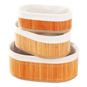 Lot de 3 paniers ovales en bambou naturel