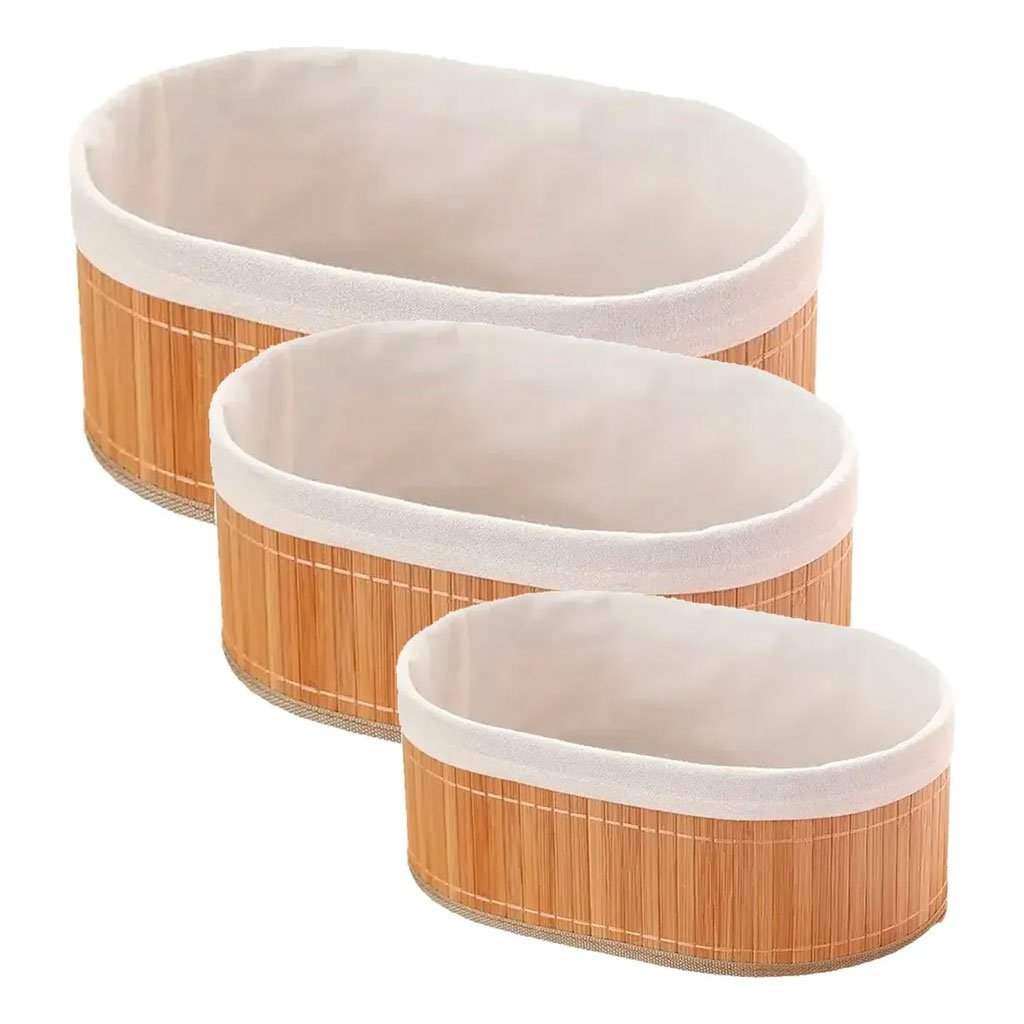 Lot de 3 paniers ovales en bambou naturel - الصورة 5