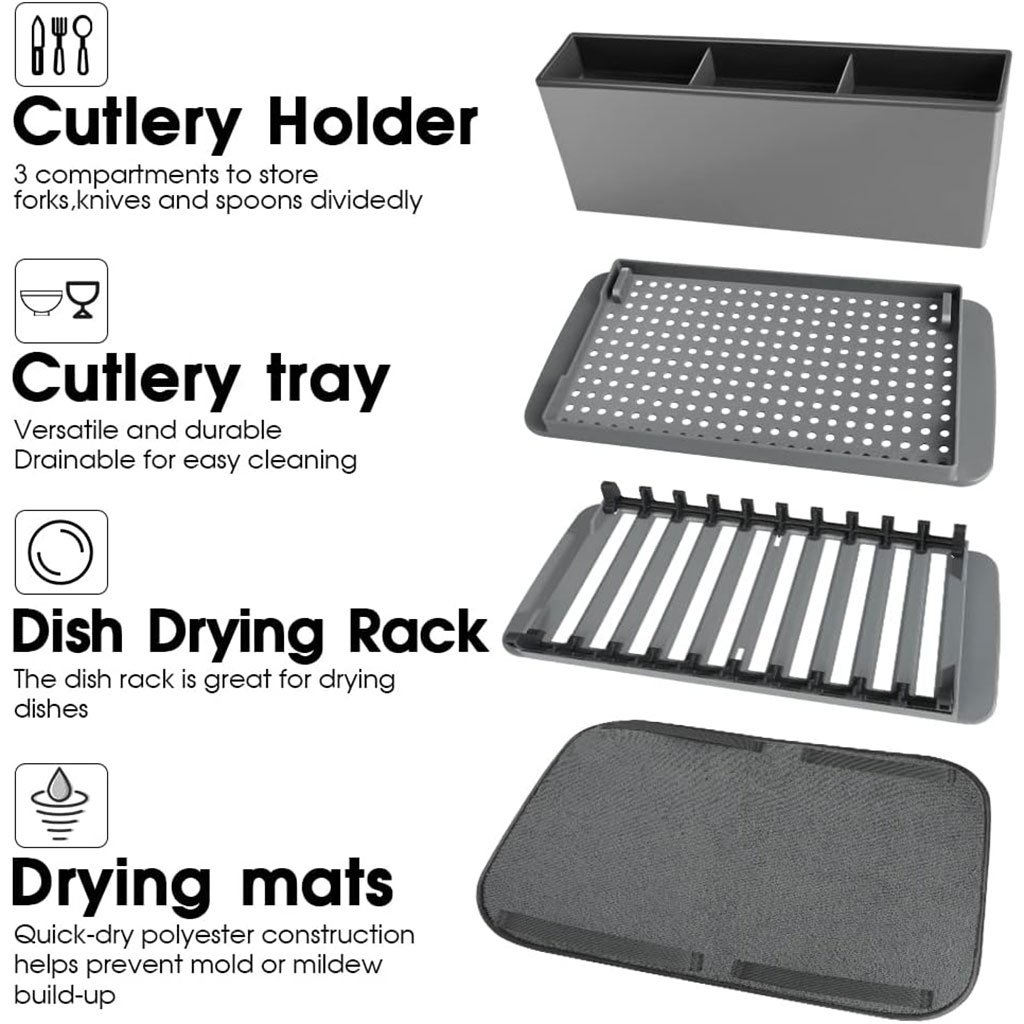 Égouttoir à vaisselle compact avec tapis absorbant - الصورة 4
