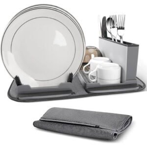 Égouttoir à vaisselle compact avec tapis absorbant