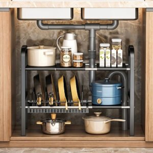 Étagère de Rangement Extensible et Ajustable – Organisation Intelligente pour Cuisine et Espace Sous Évier